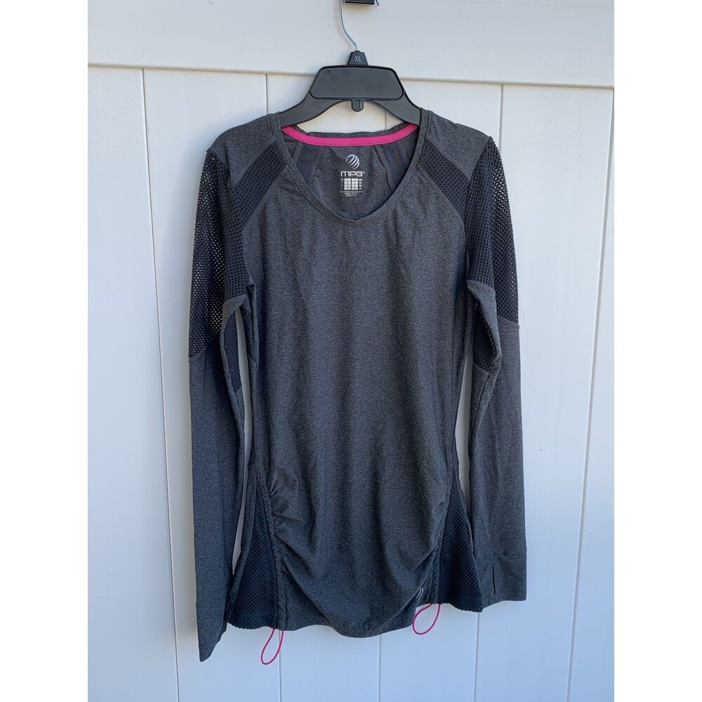 MPG Running Shirt Women’s XL Blue White Stripes Stretch Long Sleeve Lightweight